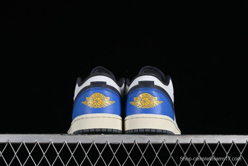 Nike Air Jordan 1 Low Flight Vintage Casual Sneakers with Distressed White-Blue Design - FV8439-104