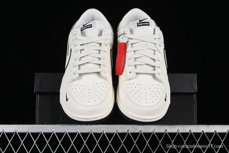 Nike SB Dunk Low Supreme Collaboration - Beige Black Mini Swoosh Anniversary High-End Custom Low-Top Casual Skate Shoes - DJ2024-006