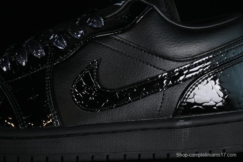 Nike Air Jordan 1 Low "Black Croc" Casual Sneakers with Crocodile-Embossed Leather - HJ7743-010