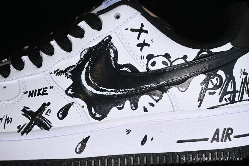 Nike Air Force 1 '07 Low Casual Sneakers with Black and White Graffiti Panda Design - DH7561-222