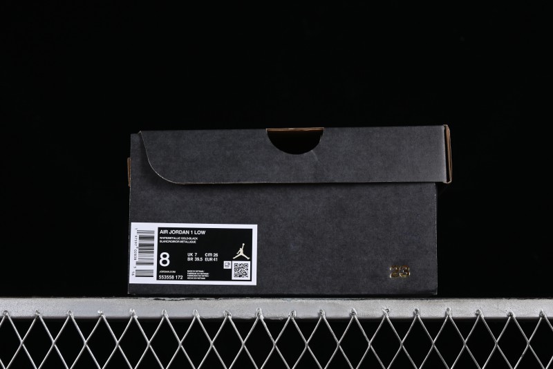 Nike Air Jordan 1 Low AJ1 Basketball Shoes with Black White Gold Swoosh - 553558-172