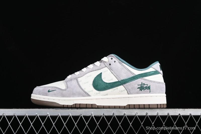 Nike SB Dunk Low Stussy Collaboration - Grey Green Pig Anniversary High-End Custom Low-Top Casual Skate Shoes - CF3688-007