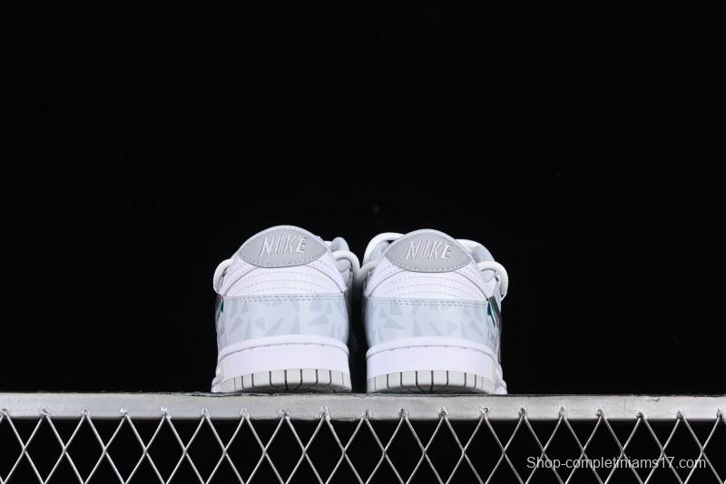 Nike Dunk Low Retro SB Casual Skate Shoes in Light Grey Blue with Silver Swoosh and Deconstructed Straps - HF0730-160