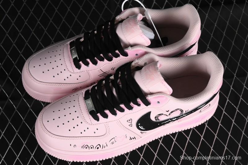 Nike Air Force 1 '07 Low Casual Sneakers with Anime-inspired Peach Pink Spray Design - CW2288-111