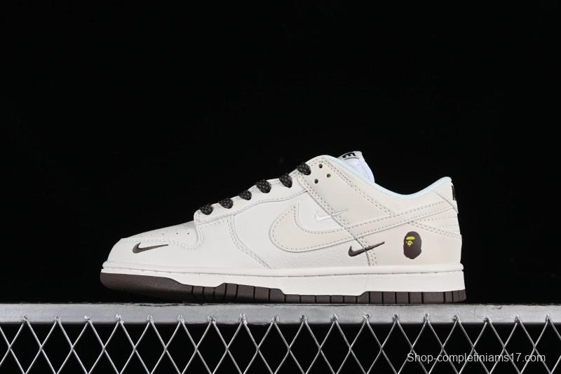 Nike SB Dunk Low BAPE Collaboration Anniversary Edition - White with Brown Swoosh Low-Top Casual Skate Shoes - XD6188-019