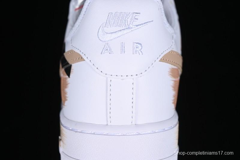 Nike Air Force 1 '07 Low Casual Sneakers with Anime-Inspired Hand-Painted Design, Broken Swoosh Shadow Effect, Brown/Black - CW2288-111