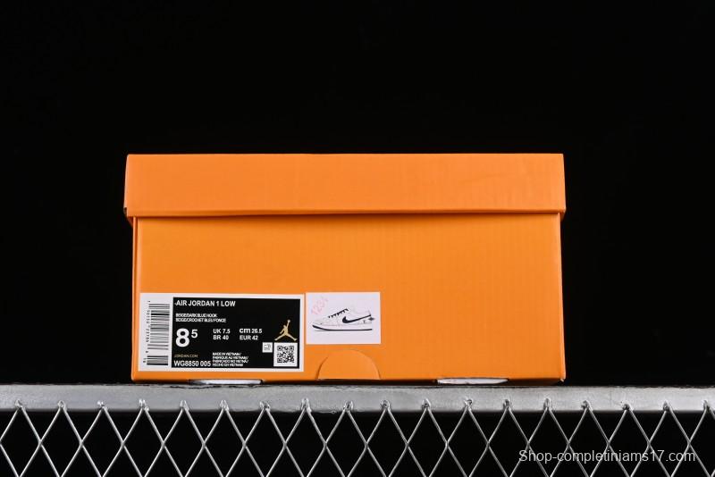 Nike Air Jordan 1 Low LV Collaboration - White with Blue Swoosh Custom Casual Sneakers - WG8850-005