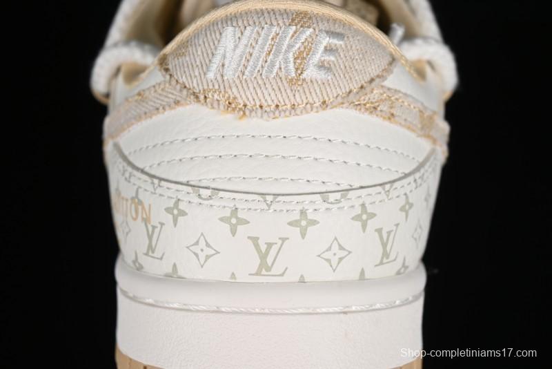 Nike SB Dunk Low LV Collaboration Strap Beige Swoosh Anniversary High-End Custom Low-Top Casual Sneakers - SJ2068-250