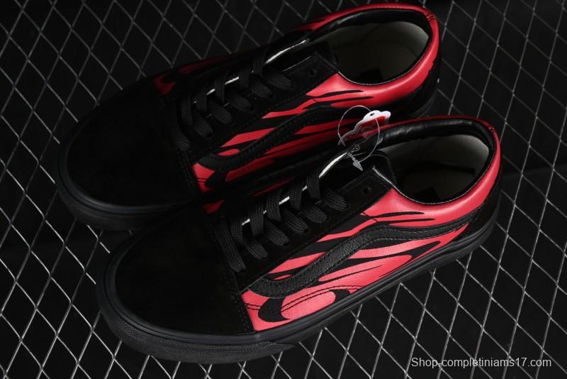 Vans Knu Skool High Street American Retro Canvas Skate Shoes in Black Red - VN0009BCRTU