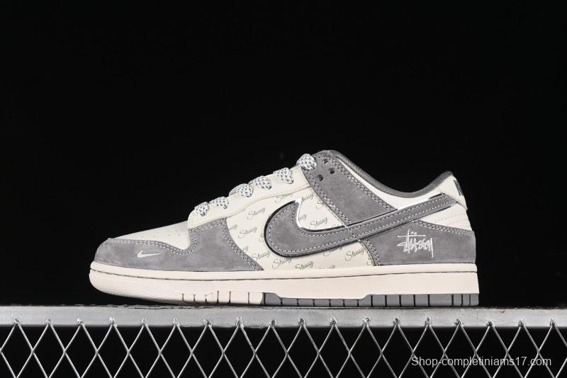 Nike SB Dunk Low Stussy Collaboration - Grey Pig Suede Patchwork Anniversary Custom Low-Top Casual Skate Shoes - CF3688-016