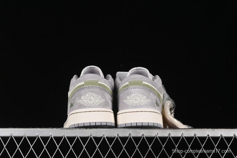 Nike Air Jordan 1 Low Stussy Collaboration - Light Green Elegant Grey Retro Basketball Shoes - WG8850-016
