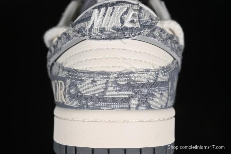 Nike SB Dunk Low Dior Collaboration - Strap Woven Grey Check Anniversary High-End Custom Low-Top Casual Sneakers - SJ2068-285