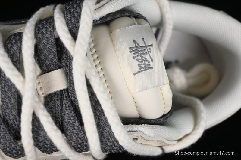 Stussy x Nike Dunk Low SB Sneakers in Off-White and Gray with Stussy S Titanium Accessory - SJ2068-275