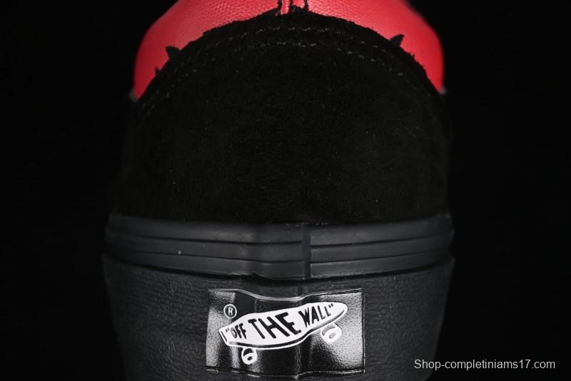 Vans Knu Skool High Street American Retro Canvas Skate Shoes in Black Red - VN0009BCRTU