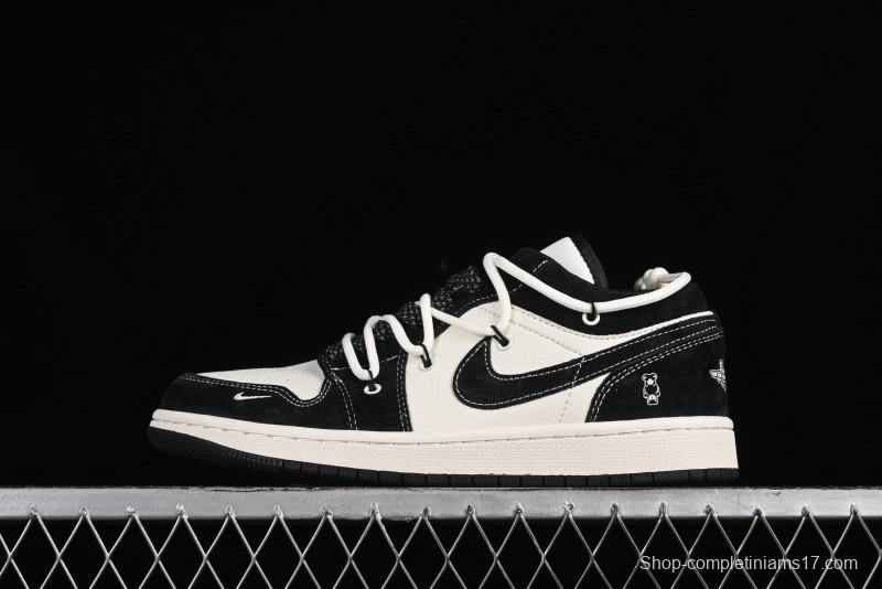 Nike Air Jordan 1 Low AJ1 x Violent Bear Collaboration - Black Beige Mark Line Custom Retro Basketball Shoes - SJ9950-013