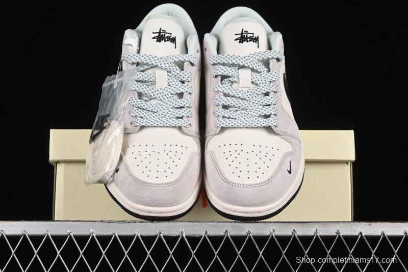 Nike Air Jordan 1 Low Stussy Collaboration - Black Blue Pigment Patchwork Retro Basketball Shoes - LJ6688-008