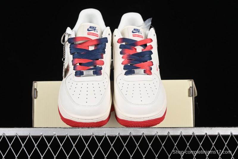 Nike Air Force 1 '07 Low Supreme Collaboration - Beige Red Blue Double Swoosh Casual Sneakers - XZ6188-008