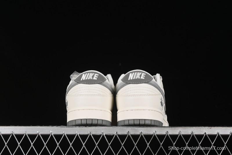 Nike SB Dunk Low Stussy Collaboration - White Grey Double Swoosh Anniversary High-End Custom Low-Top Casual Sneakers - XX2025-206