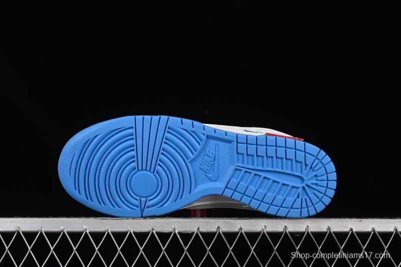 Nike SB Dunk Low Supreme Collaboration - Cream White with Sky Blue Swoosh Anniversary Customized Low-Top Casual Skate Shoes - DJ2024-012