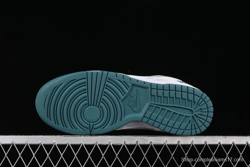 Nike SB Dunk Low Stussy Collaboration - White Grey Green Print Anniversary High-End Custom Low-Top Casual Skate Shoes - XX2025-808