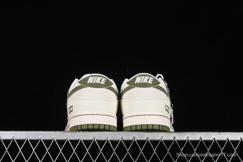 Nike SB Dunk Low Supreme Collaboration - Off White Dark Green Check Anniversary High-End Custom Low-Top Casual Skate Shoes - DQ1098-393