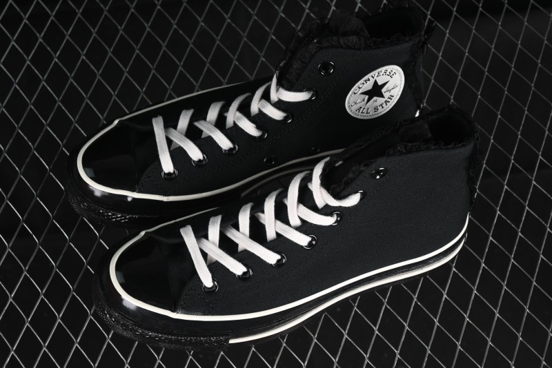 Converse Chuck 1970s High Top Canvas Shoes in Black Lace Punk Style - A10026C