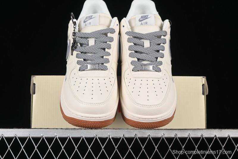 Nike Air Force 1 '07 Low Stussy Collaboration - Light Bone Gum Sole Casual Sneakers - XZ5688-003