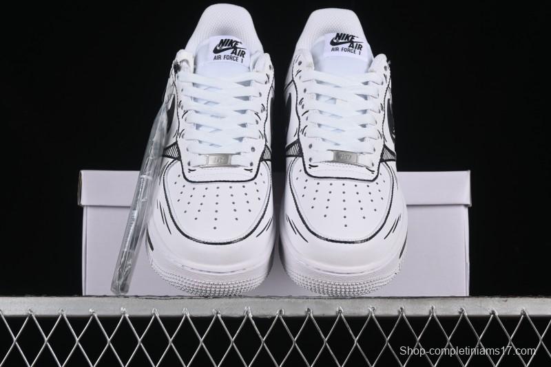 Nike Air Force 1 '07 Low Custom Casual Sneakers with Black and White Manga-Style Hand-Drawn Function Formulas - CT7724-111