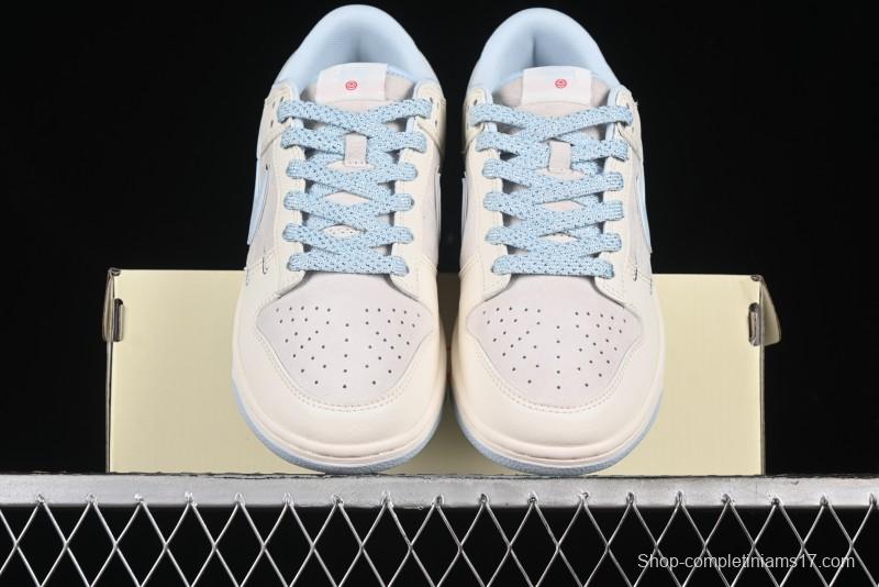 Nike SB Dunk Low Stussy Collaboration - Double Swoosh Ice Blue Anniversary Custom Low-Top Casual Skate Shoes - XX2026-101