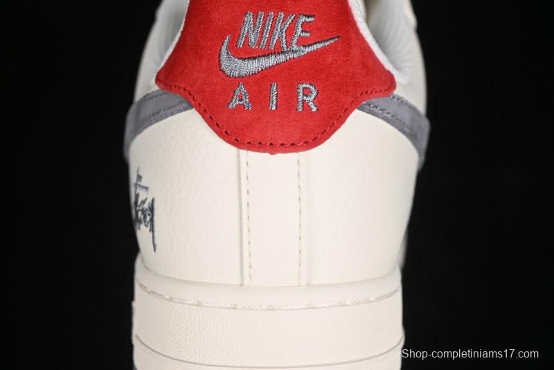 Nike Air Force 1 '07 Low Stussy Collaboration - English Beige Grey Red Low-Top Casual Sneakers - XZ3318-567