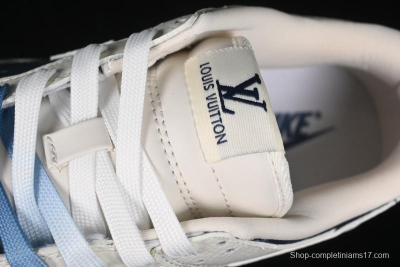 Nike SB Dunk Low LV Collaboration - Light Blue Denim Print Anniversary High-End Custom Low-Top Casual Skate Shoes - XB3802-359