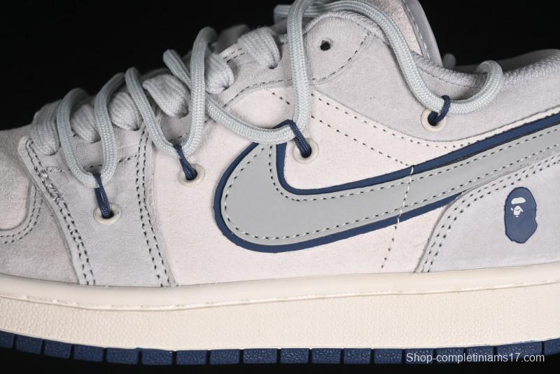 Nike Air Jordan 1 Low AJ1 Bape Collaboration - Grey Blue Retro Basketball Shoes with Custom Laces - SJ9950-019