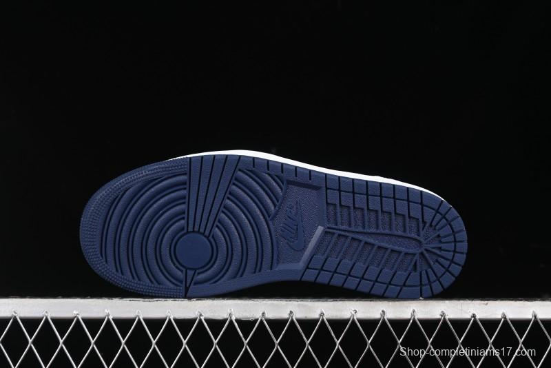 Nike Air Jordan 1 Low 85 Retro Sneakers in White with Metallic Blue Swoosh - FB9933-141