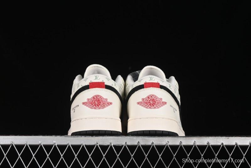 Nike Air Jordan 1 Low AJ1 LV Collaboration - Printed Dark Blue Swoosh High-End Custom Retro Basketball Shoes - WG8850-009