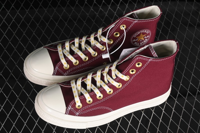 Converse Chuck 1970s High Top Casual Sneakers with Gold Star Accents and Wine Red Colorway - A12463C