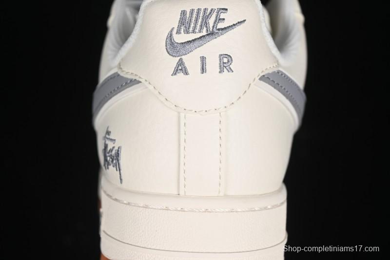 Nike Air Force 1 '07 Low Stussy Collaboration - Light Bone Gum Sole Casual Sneakers - XZ5688-003