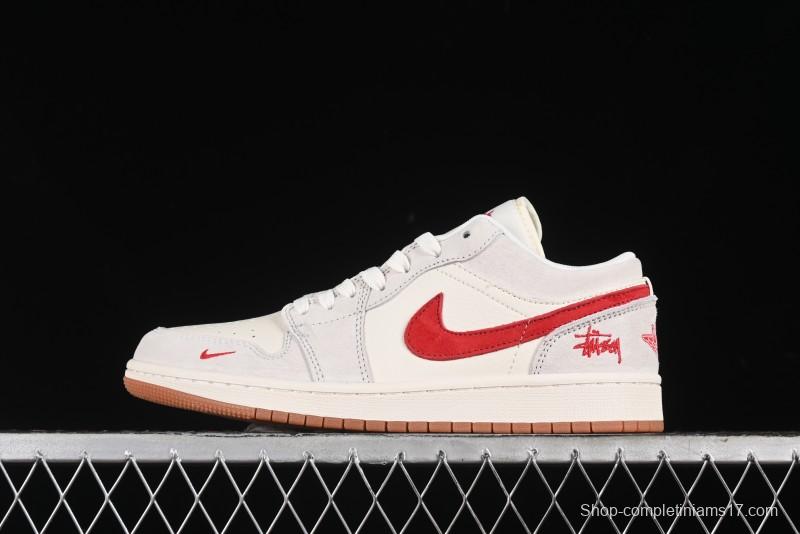Nike Air Jordan 1 Low Stussy Collaboration - Pink Pig Retro Low-Top Basketball Shoes - SJ9950-023