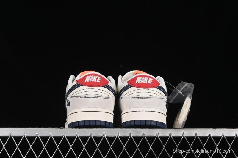 Nike SB Dunk Low Stussy Collaboration - Patchwork Grey White Dark Blue Swoosh Anniversary Custom Low-Top Casual Skate Shoes - MM1089-025