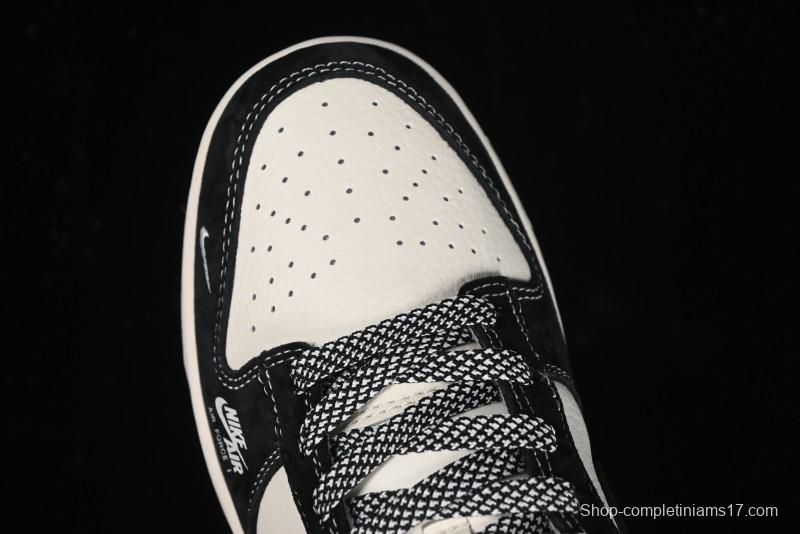 Nike SB Dunk Low Supreme x Stussy Triple Collaboration - Black White Black Swoosh Anniversary Custom Low Top Casual Skate Shoes - SJ2068-300