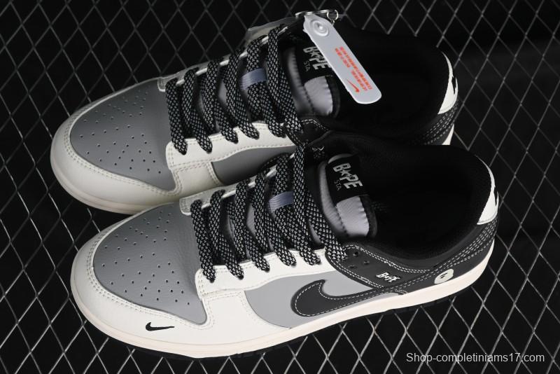 Nike SB Dunk Low BAPE Collaboration Anniversary Edition - White Grey Black Low Top Casual Skate Shoes - BB8969-007