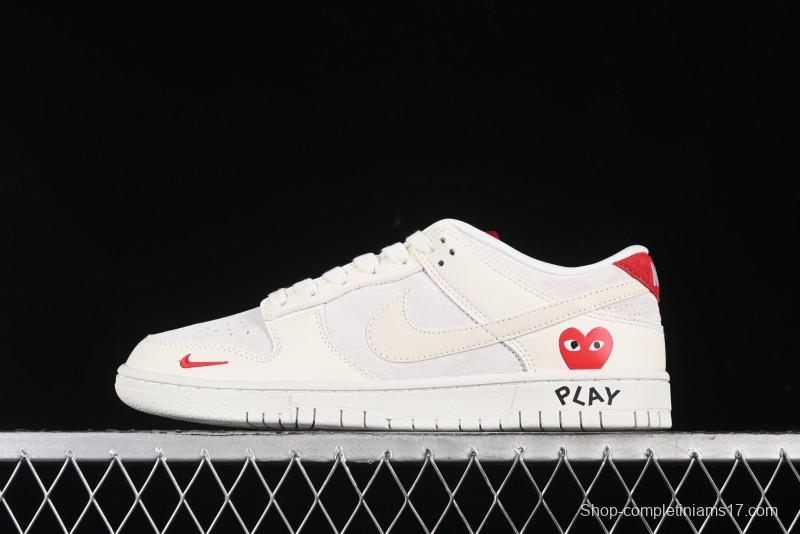 Nike SB Dunk Low Comme des Garçons Collaboration - Pigskin White Swoosh Anniversary Custom Low-Top Casual Skate Shoes - KK1333-004