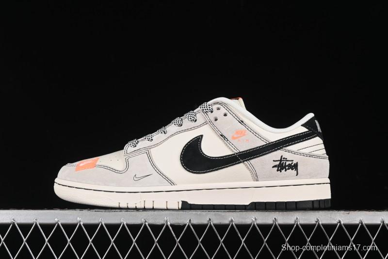 Nike SB Dunk Low Stussy Collaboration Patchwork Grey White Black Swoosh Anniversary Custom Low-Top Casual Skate Shoes - MM1089-022