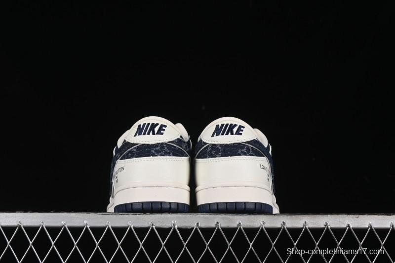 Nike SB Dunk Low LV Collaboration - Denim Print Swoosh Anniversary High-End Custom Low-Top Casual Skate Shoes - XB3802-360