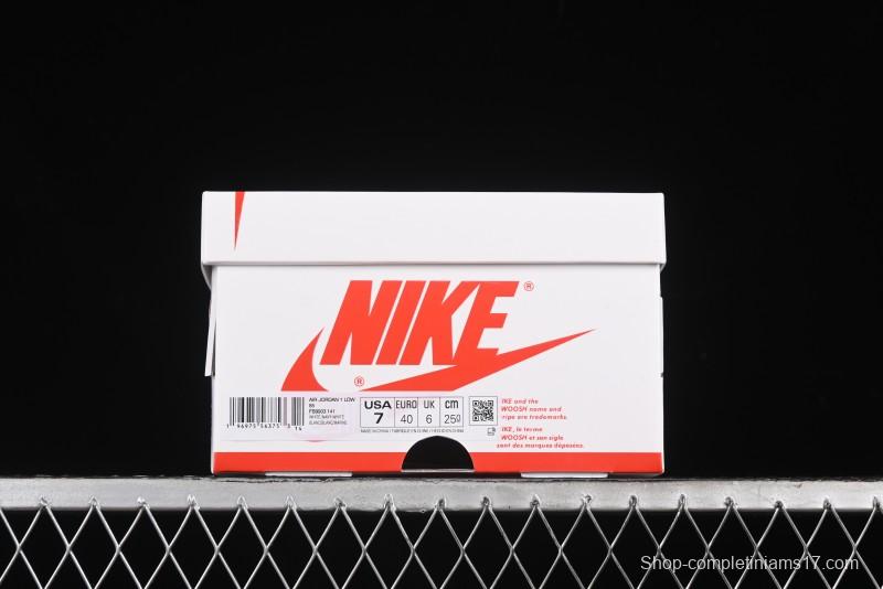 Nike Air Jordan 1 Low 85 Retro Sneakers in White with Metallic Blue Swoosh - FB9933-141