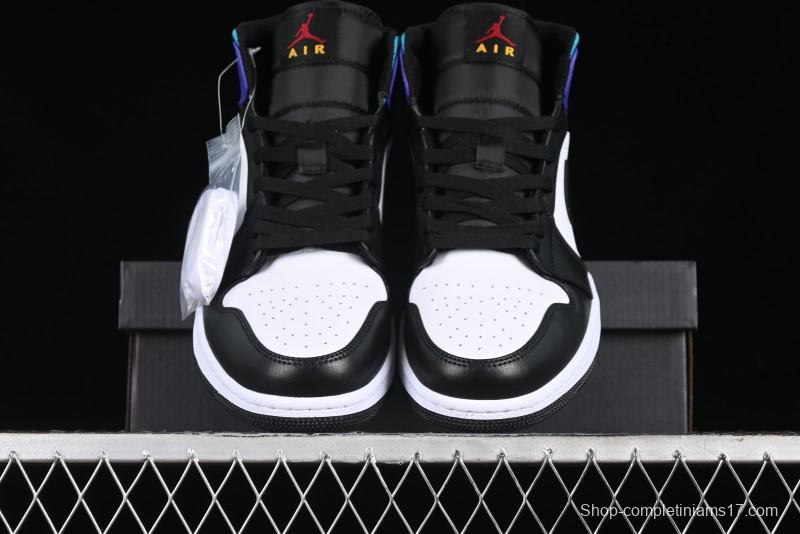Nike Air Jordan 1 Mid AJ1 Lakers Colorway Black White Purple Mid-Top Casual Sneakers - DQ8426-154