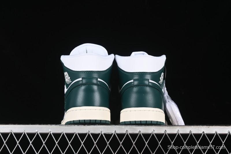 Nike Air Jordan 1 Mid Basketball Shoes in White/Oxidized Green - BQ6472-133