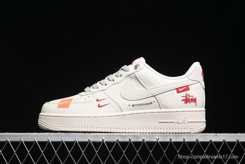 Nike Air Force 1 '07 Low Stussy Collaboration - Double Swoosh Red Tag Low-Top Casual Sneakers - SJ6698-013