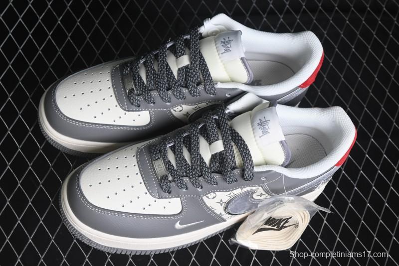 Nike Air Force 1 '07 Low Stussy Collaboration - Beige Grey Red Print Casual Sneakers - XZ6188-338