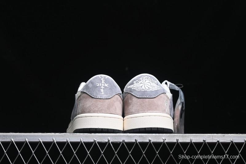 Nike Travis Scott x Fragment Design x Air Jordan 1 Low OG SP AJ1 OF Collaboration - Latte Grey Low Top Casual Sneakers - SJ2068-109
