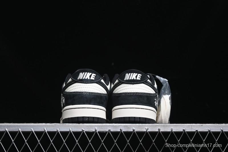 Nike SB Dunk Low Stussy Triple Collaboration - Patchwork Black Swoosh Anniversary Custom Low-Top Casual Skate Shoes - YX5066-222